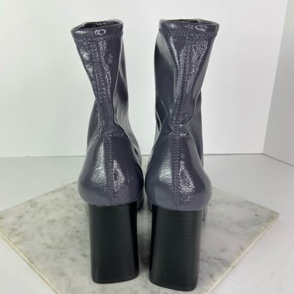 New Topshop Heeled Ankle Boots Grey Patent Faux Leather Tall Shaft Retro EU 41 - Picture 5 of 9